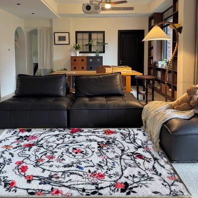 糖糖  法式花枝地毯客厅轻奢加厚毛绒卧室床边毯可机洗全铺茶几垫