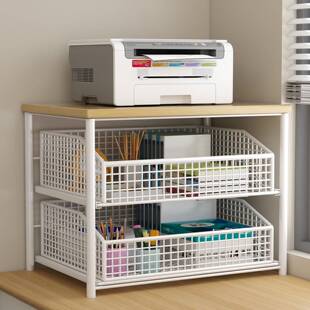 打印机置物架办公家用桌面多层复印机放置架台面可抽拉A4纸收纳架