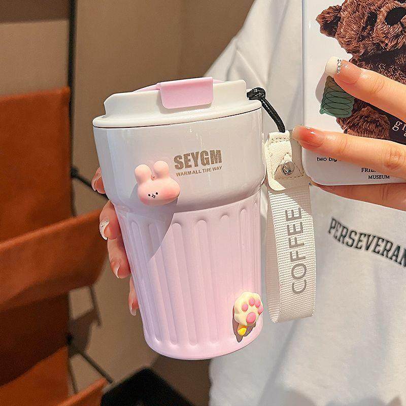 渐变咖啡保温杯女士随行高颜值学生保冷便携情侣不锈钢女生水杯子