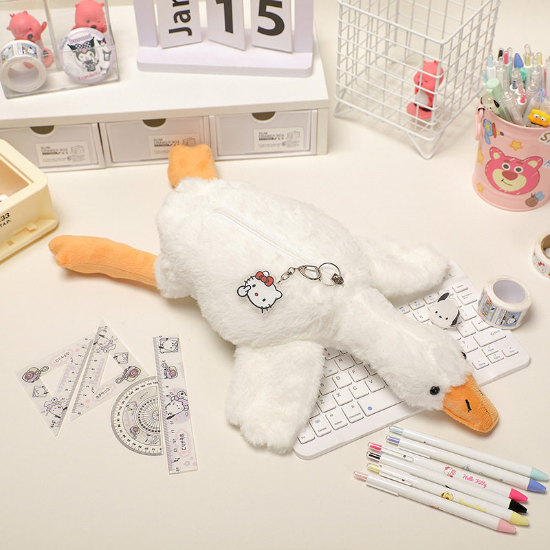 大白鹅毛绒笔袋高颜值ins风学生趣味动物卡通文具收纳袋鲨鱼公仔