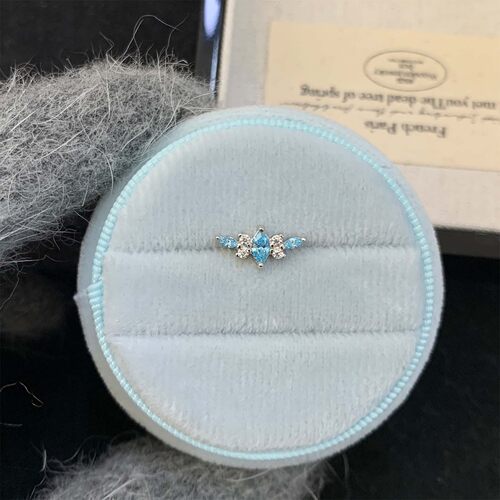 GR对称浅海蓝白色马眼排锆耳钉钛钢耳骨钉轻奢时尚高级小众耳饰