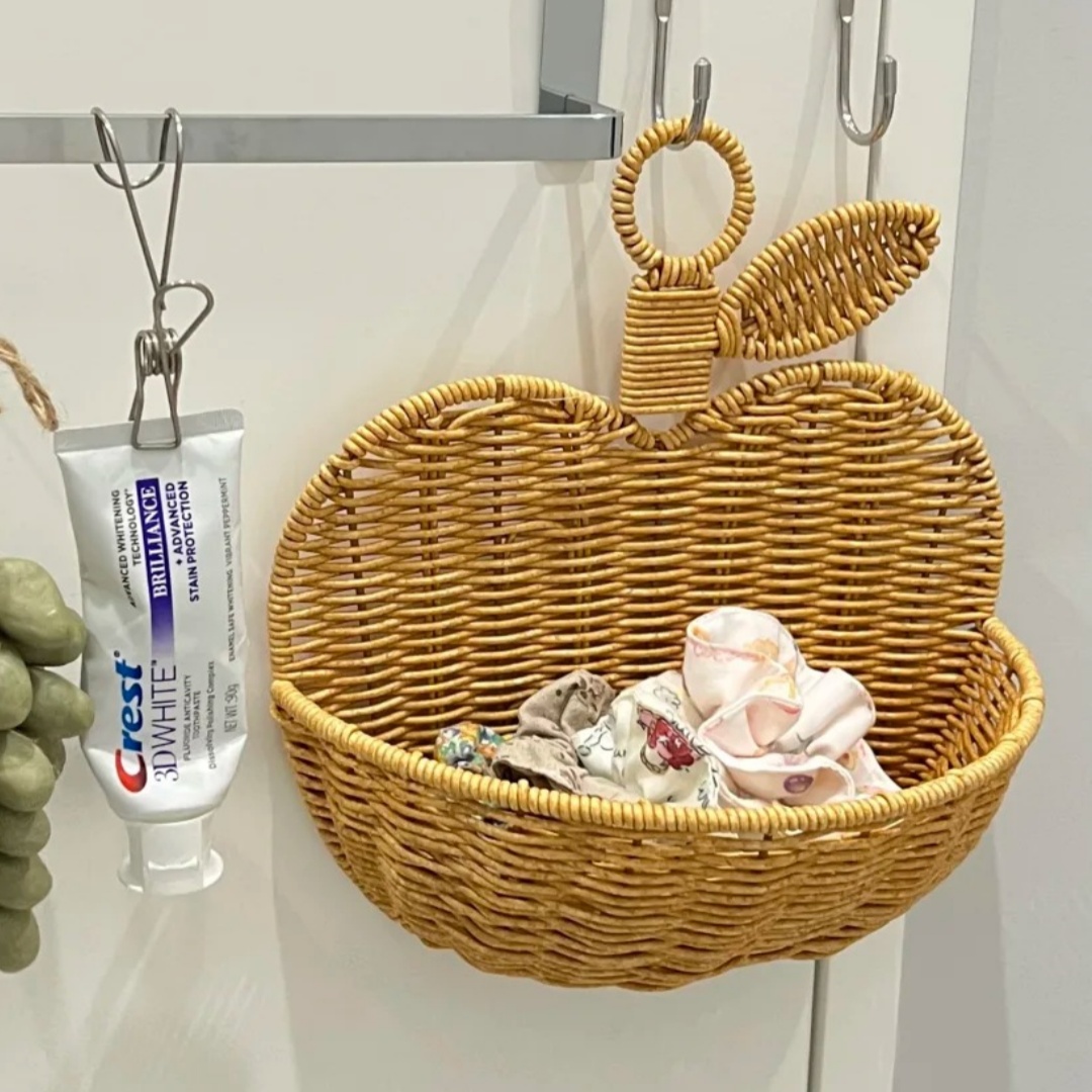 仿藤编苹果收纳篮打孔壁挂挂篮厨房姜蒜调料收纳筐装饰花篮置物篮