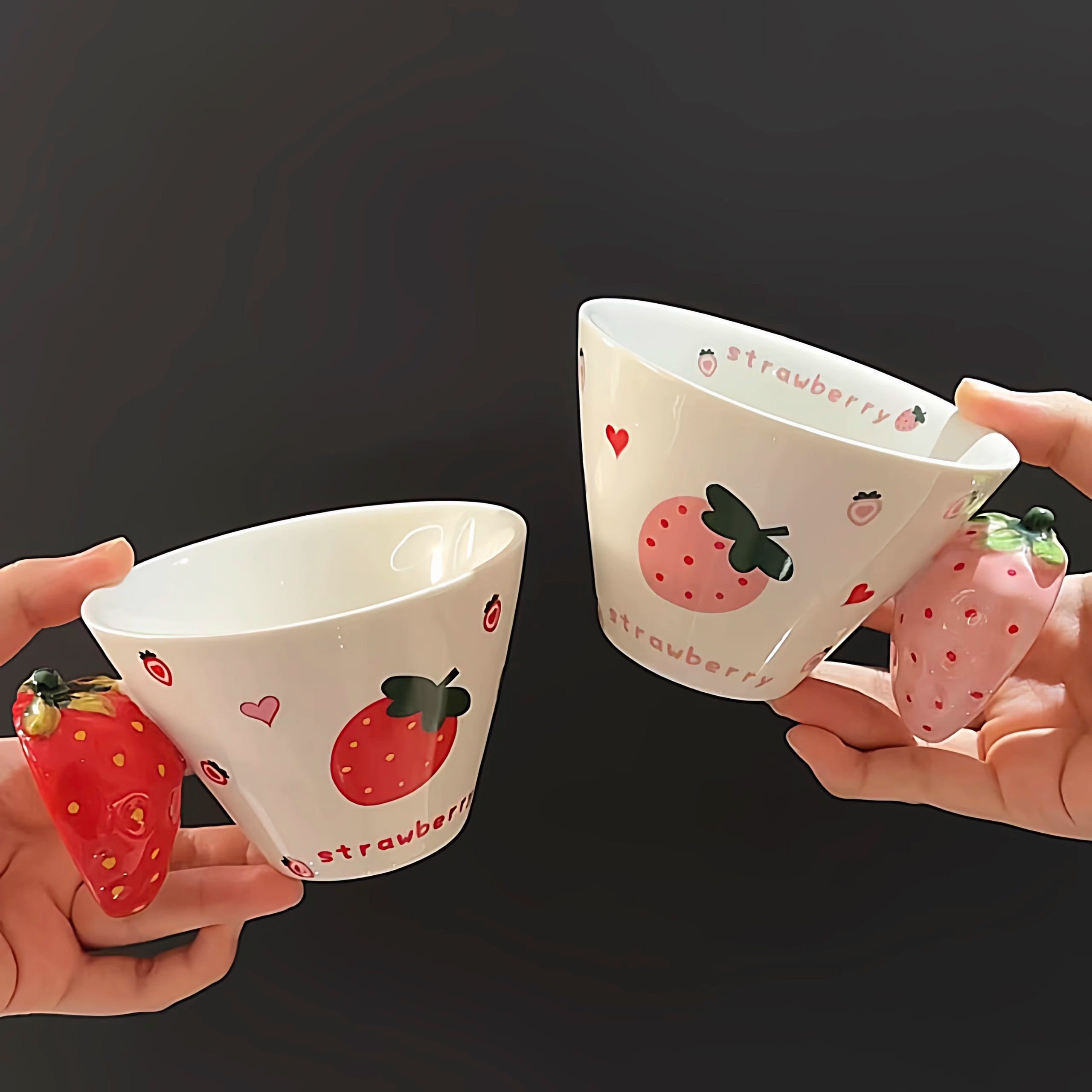 【新家的100个快递】草莓咖啡杯家用创意陶瓷可爱立体手柄马克杯