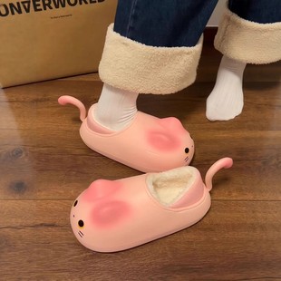 可爱猫咪棉拖鞋女款可外穿冬季居家加绒保暖包跟厚底防滑防水棉鞋