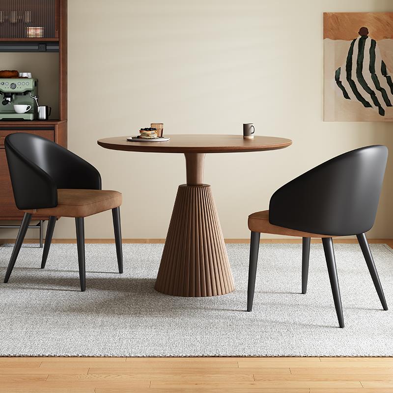 实木中复古风圆形饭餐桌椅子组合家用客厅阳台小户型咖啡吧台茶几