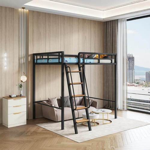 小户型公寓宿舍出租屋铁艺床高架床单双人床上床下桌省空间楼阁床