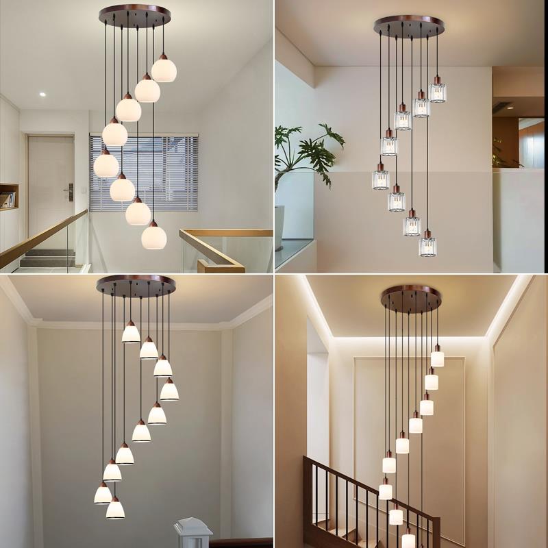 新款中式中古风格楼梯吊灯挑空覆式楼楼梯间吊灯长线 线简约木艺