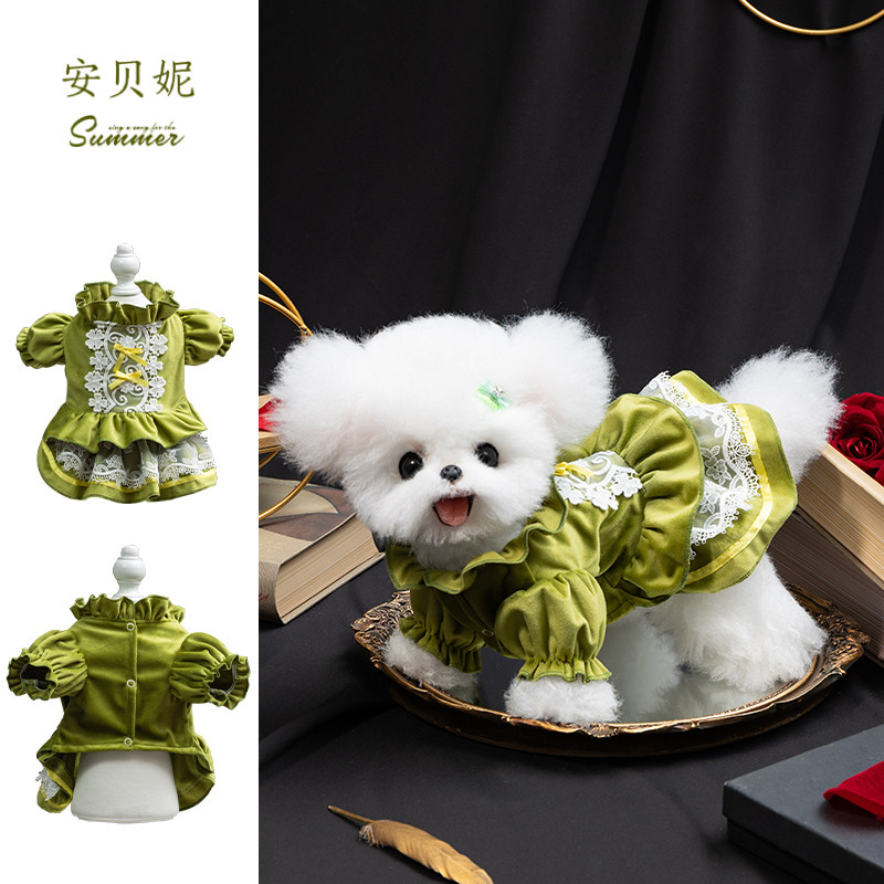 安贝妮狗狗衣服洛丽塔丝绒裙子幼犬小型犬小柴犬金毛宠物连身裙