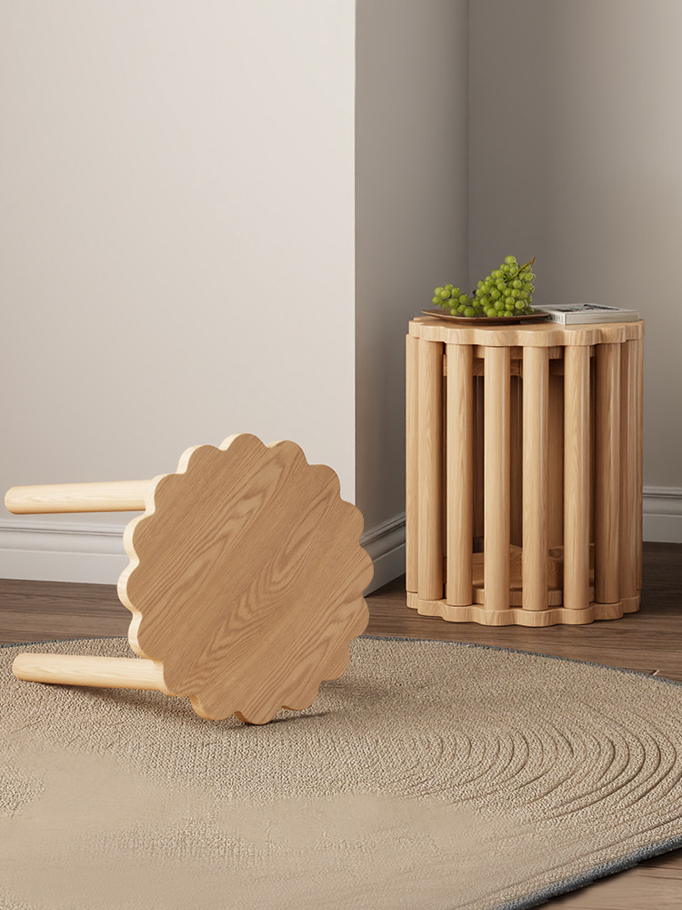 荣届实木凳子可叠放圆凳家用叠叠乐备用餐桌板凳收纳万向滑轮椅子