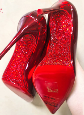 路梦艳so kate 12cm镭射红色水钻红底高跟鞋细跟尖头浅口单鞋婚鞋