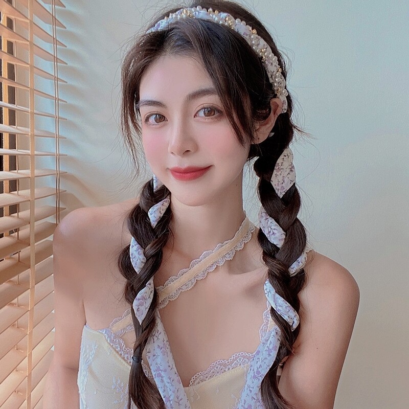 碎花飘带丝巾发带女2024新款春夏甜美长条编发头箍绑发一体压发箍