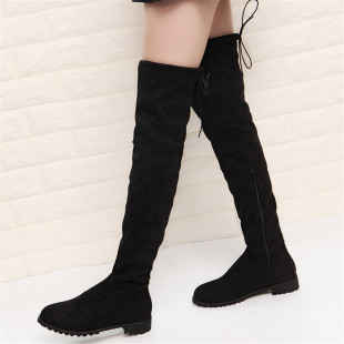 shoes women巨缇现货后绑带平底过膝长靴秋冬外贸大码欧美女式皮