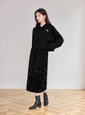 CLUB NEWS春秋季甜美长袖蝴蝶结连帽卫衣百搭设计感小众上衣外套