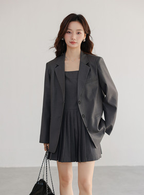 CLUB NEWS高级感翻领西装外套宽松百搭休闲职业纽扣设计感上衣