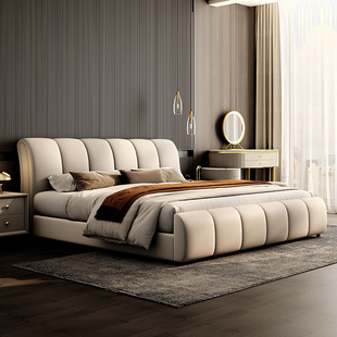 CBD官方真皮床高端大气2m现代简约主卧双人大床高箱储物软