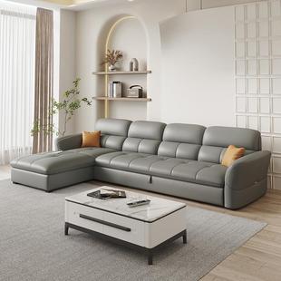 CBD家居功能真皮沙发床两用直排三四人位简约现代客厅