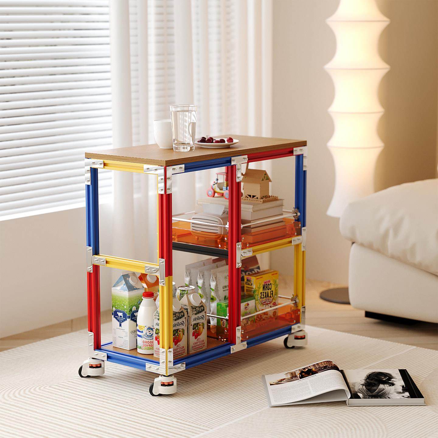 多巴胺客厅置物小推车边几铝挤型材料海洋板茶水柜日式可移动沙发