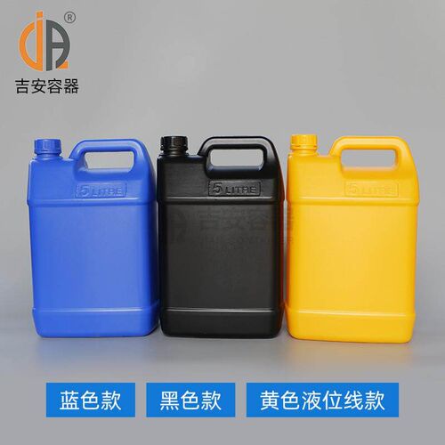 热销吉安容器化工桶黑白蓝5升化工扁罐5L塑料方形桶带液位线扁壶