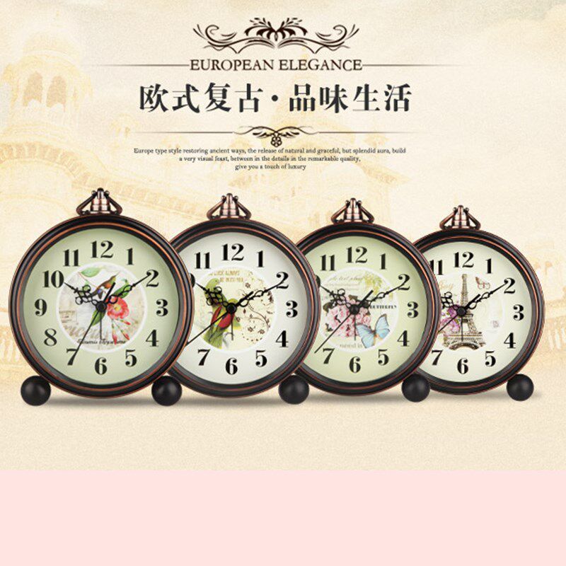 热销欧式时尚个性复古闹钟 创意床头时尚静音金属闹表台钟学生闹