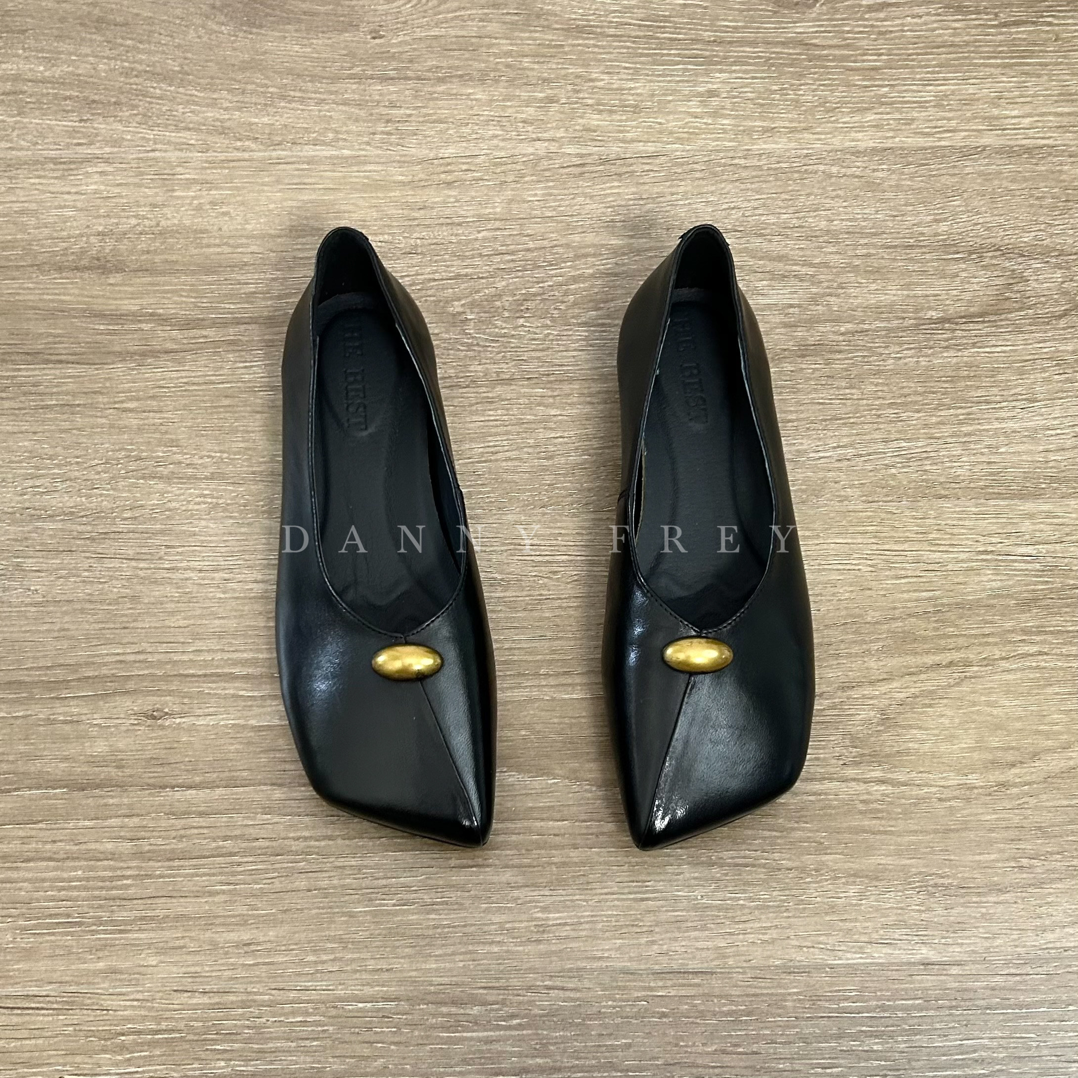 法式中古方头真皮浅口通勤奶奶鞋