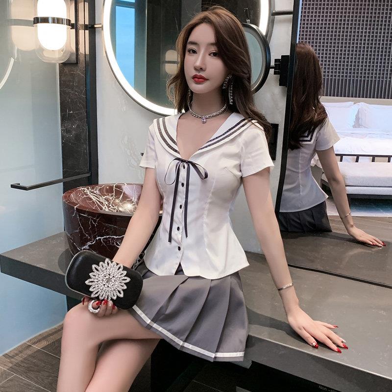 美容院美容师工作服女百褶裙套装学院风衬衫气质酒店前台足疗技师