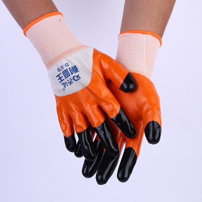 。D-578耐磨王厚尼龙弹性耐油加强指搬运工作浸胶丁腈劳保手套