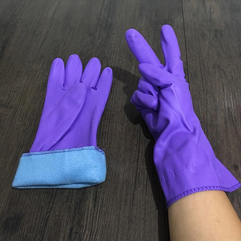 。家用胶皮手套加厚耐磨劳保牛筋加绒耐寒防水洗衣刷碗保暖清洁家