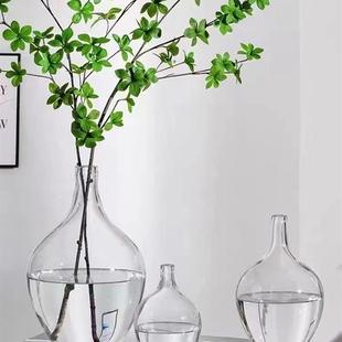 日本客厅马醉木玻璃透明大花瓶卡布勒细颈花瓶大肚吊钟家居摆件