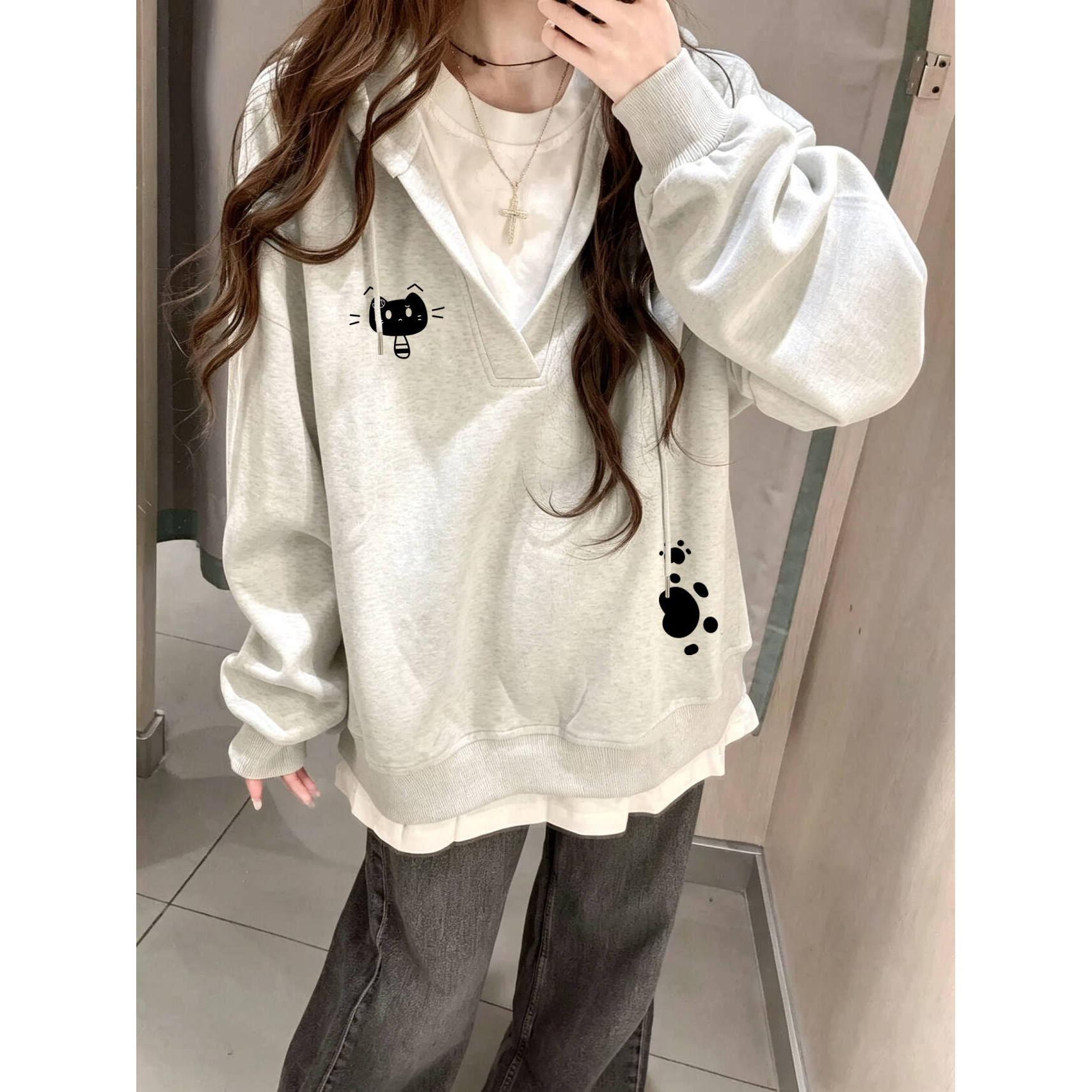 假两件连帽卫衣女2026春秋宽松图片