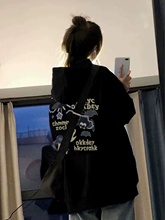 美式hiphop潮牌甜酷蝙蝠小幽黑色卫衣女秋冬小众慵懒风连帽外套潮