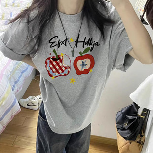 短袖 爆款 夏季 t恤女2025新款 上衣 纯棉正肩设计感小众美式 宽松半袖