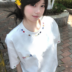 美式复古高街刺绣短袖t恤女2025夏季新款宽松设计感小众半袖上衣