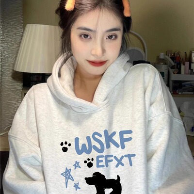 纯棉银狐绒秋冬加绒加厚卫衣女