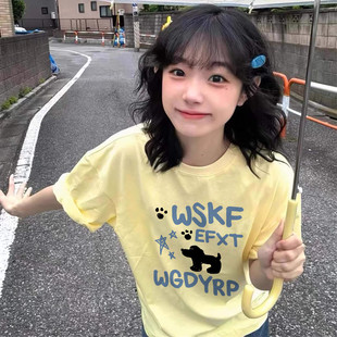 纯棉短袖 爆款 夏季 t恤女2025新款 上衣 正肩设计感小众美式 宽松半袖