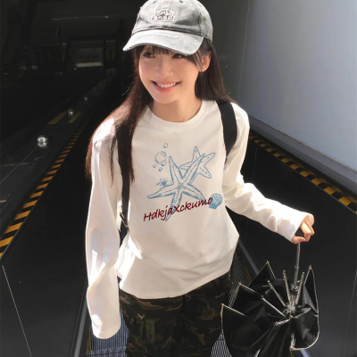 纯棉长袖t恤女秋冬季白色打底衫