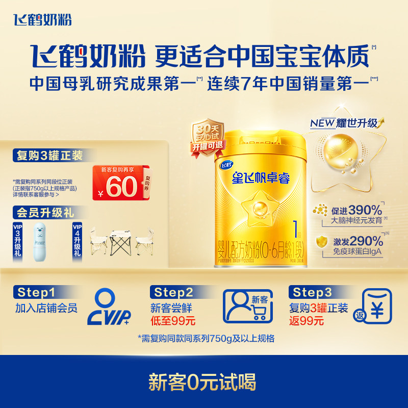 官方正品|飞鹤星飞帆卓睿一段1段HMO婴儿新生儿奶粉300g*1中听