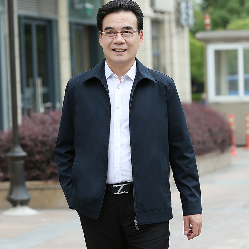 中老年男装老人纯棉夹克衫中年男士薄款休L闲春秋外套爸爸秋装上