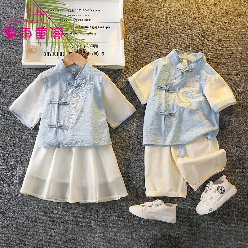 汉服男童套装夏h季唐装中国风小学生表演服女童古装儿童国庆演出