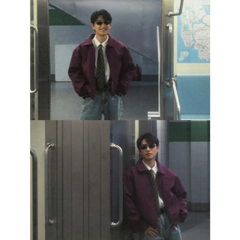 何记港风/超复古港风紫色夹克 短款廓M版翻领休闲秋季外套男