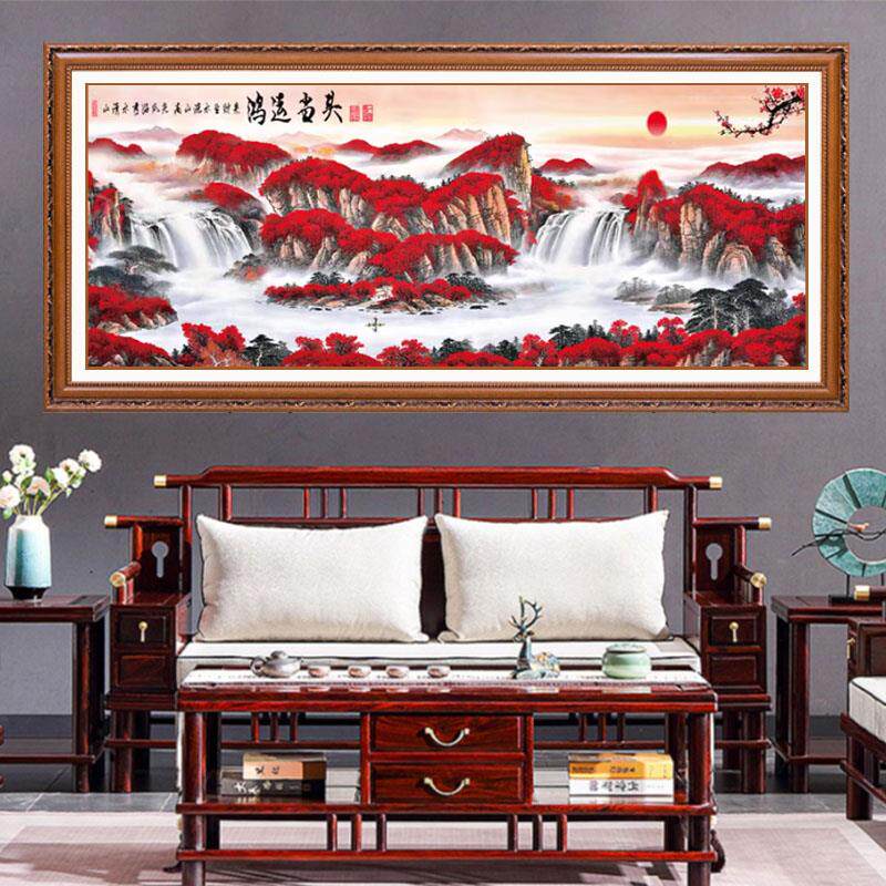 厂家带框架已装裱纯手工绣好的十字绣成品鸿运当头聚宝盆新款山水