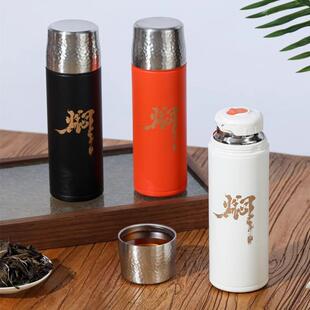 爆款锤纹盖316不锈钢保温杯显温焖茶杯老白茶焖泡杯便携