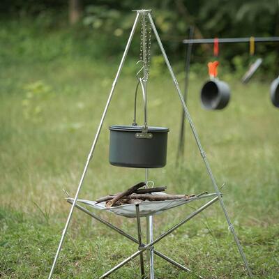 户外野营三脚架营火三角架铝合金烧烤架便携式吊锅支架篝火烤肉架