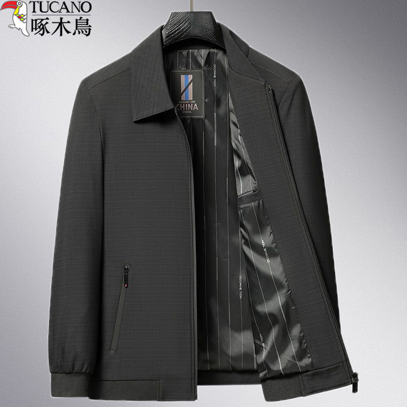 啄木鸟中年男士外套夹克衫薄款春秋季中老年人上衣爸爸装爷爷褂子