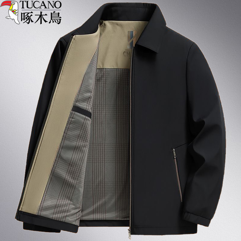 啄木鸟中年男士外套夹克衫春秋季薄款爸爸装中老年人上衣爷爷褂子