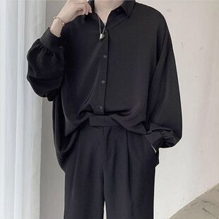 Men Blouses sleeved 速发Black Shirts Comfortable Long Korean