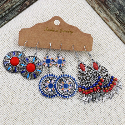 网红Boho Ethnic Dangle/Round Earrings For Women Vintage Fash