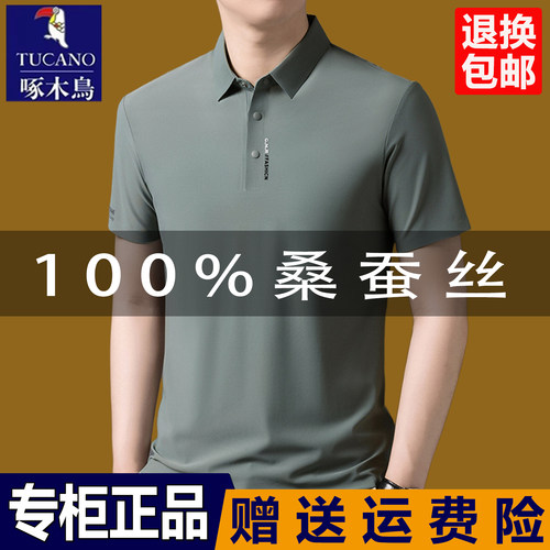 啄木鸟男士夏季桑蚕丝短袖Polo衫
