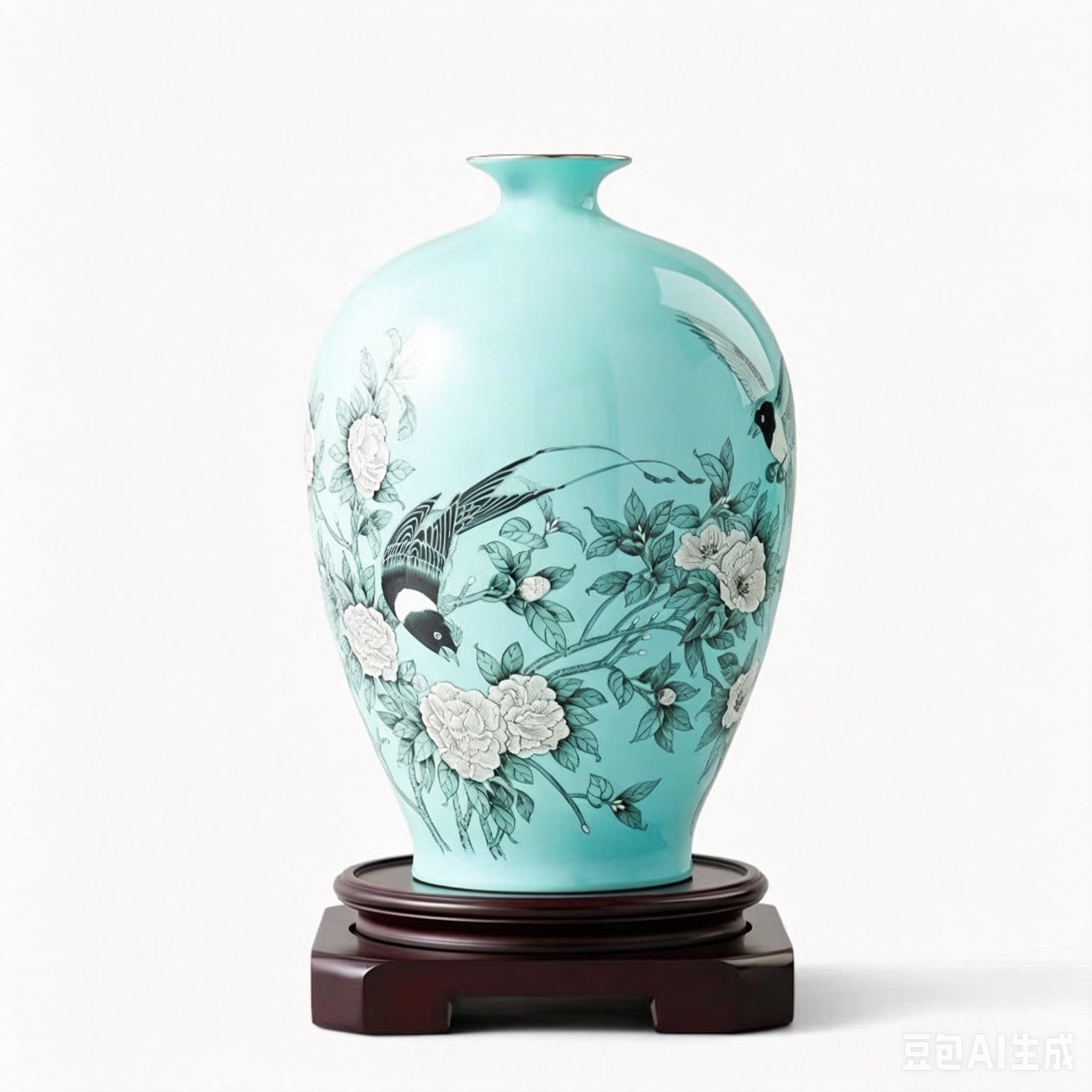 夫人礼-手绘蓝宝安瓶（310mm）高档陶瓷花瓶摆件收藏品