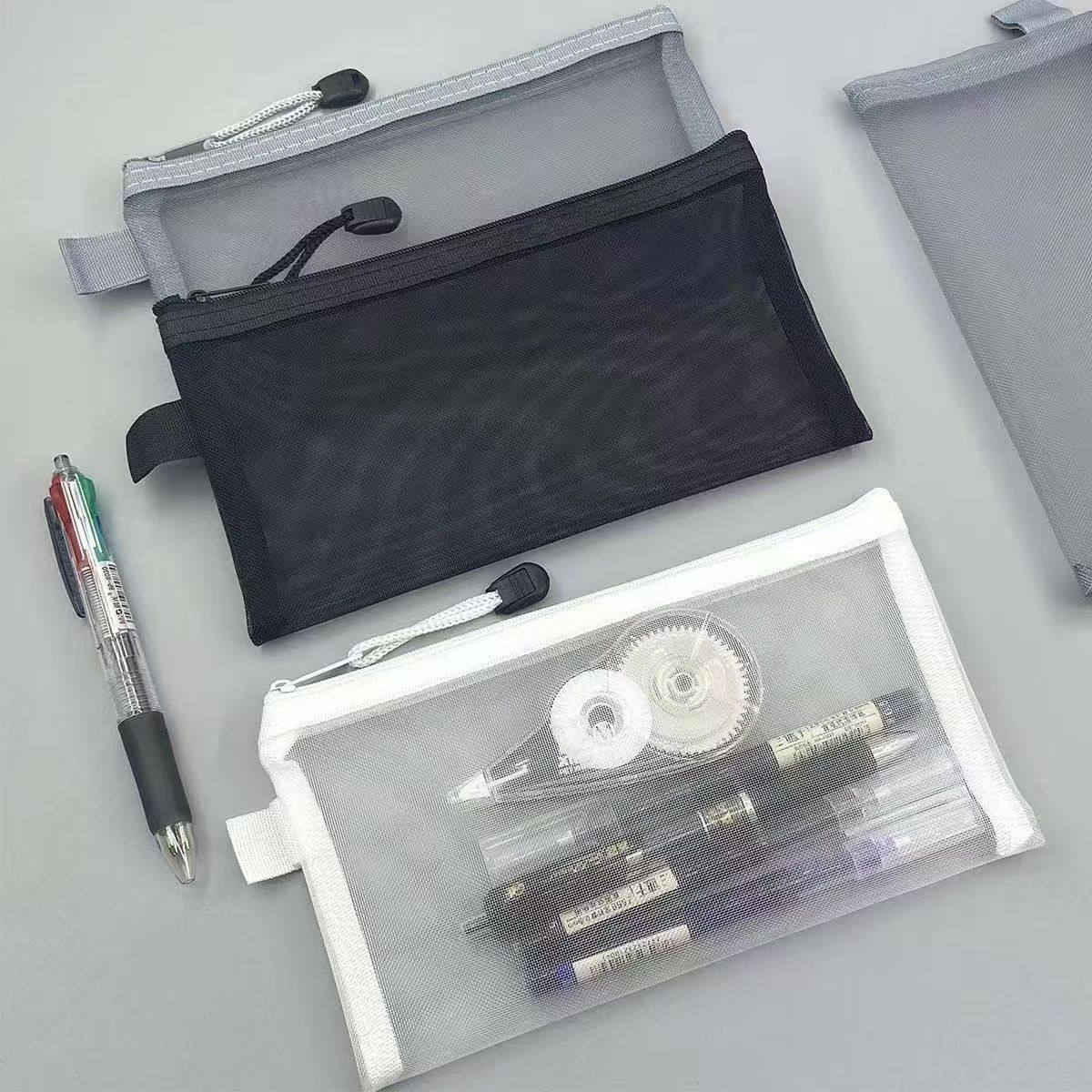 笔袋透明简约文具便携网纱收纳袋学生大容量韩系考试专用文具笔袋