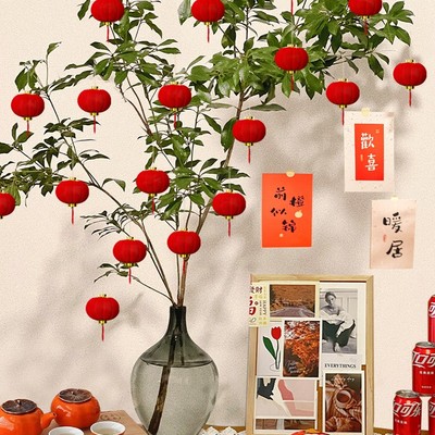 新年植绒小红灯笼挂饰串树上户外盆景布置结婚春节日喜庆装饰灯笼